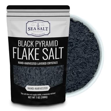 Hawaiian Black Lava Sea Salt Flakes, Black Pyramid Flaky Finishing Salt, Sal Negra en Escamas, 7 oz Pouch