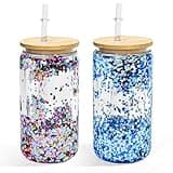 FECBK 2 Pack Acrylic Snow Globe Tumbler with Bamboo Lids and Straws 16 oz Plastic Snowglobe Tumbler with Pre Drilled Hole Clear Double Wall Snowglobe Cups for Snow Globe Glitter DIY