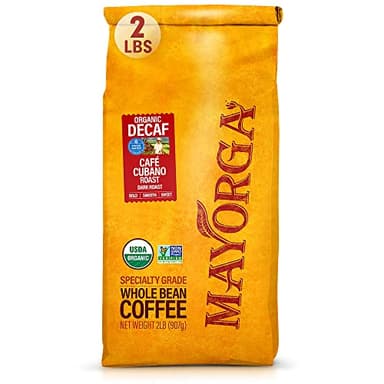 Mayorga Decaf Coffee 2lb Bag Dark Roast Organic Swiss Water Decaffeinated Cubano Roast Coffee - 100% Arabica Whole Coffee Beans - Smoothest Organic CoffeeSpecialty Grade, Non-GMO, Direct Trade