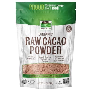 NOW Foods, Organic Raw Cacao Powder, with Polyphenols and Flavonols, Sun-Dried, Intensely Rich Flavor, 12-Ounce (Packaging May Vary)