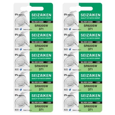 Seizaiken 371 SR920SW 1.55V 0% Hg Silver Oxide Watch Battery (10 Batteries) Made in Japan by Seiko