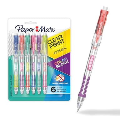Paper Mate Clearpoint Mechanical Pencil, Break-Resistant, Color Block Edition, HB #2 Lead (0.7mm), 6 Count
