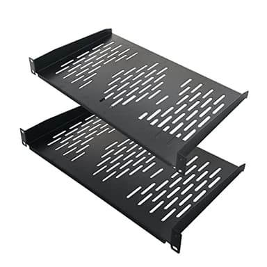 RIVECO 2PCS 1U Rack Shelves, 19” Cabinet Mount 1 U Tray Vented Cantilevers for Computer Case Shelf Mounting, 10 Inches 25CM Depth, Black