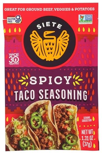 Siete Spicy Taco Seasoning Mix | Gluten Free | Vegan | Paleo | Preservative Free | Whole 30 Approved (1 Packet)