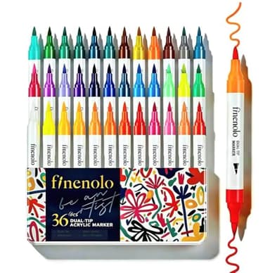 finenolo 72 Colors Acrylic Paint Markers, 36 Dual Brush Tip Art Markers, Water Based Acrylic Pens for Rock, Wood, Fabric, Glass, Stone Painting and DIY Crafts– Vibrant, Non-Toxic, Blendable