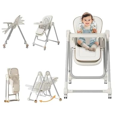 Baby High Chair,High Chairs for Babies and Toddlers,Adjustable 2-in-1 Baby High Chair,Portable Highchair for 1+ Years/Detachable PU Cushion/Locking Wheels KKK