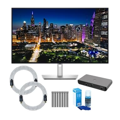 Dell UltraSharp 32-Inch 4K UHD Thunderbolt Hub IPS Black Monitor - U3225QE Bundle with Docking Station, HDMI Cables (2-pack), Cable Ties and Screen Cleaner (5 Items)