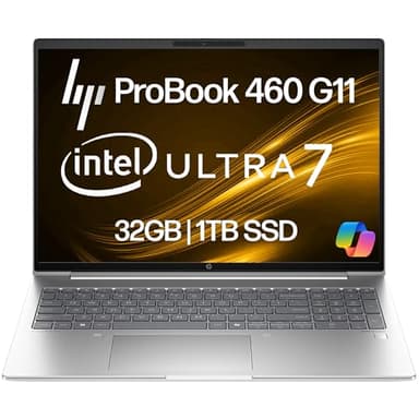 HP ProBook 460 G11 Business Laptop 16” FHD+ Display, Intel Core Ultra 7 155U (Beats i7-1355U), 32GB DDR5 RAM, 1TB NVMe, Wi-Fi 6E, RJ-45, Webcam, Backlit Keyboard, Win 11 Pro - Pike Silver Plastic