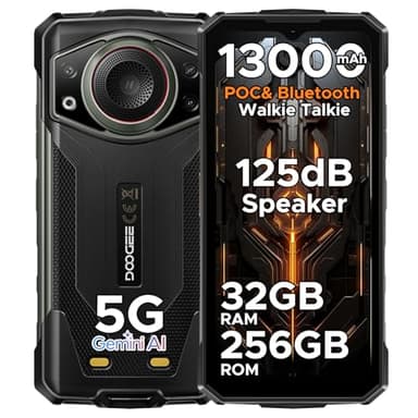 DOOGEE Fire 7 Ultra Rugged Smartphone Unlocked 5G, Rugged Phone 13000mAh Battery/33W Fast Charge, 8GB+256GB(2TB TF), 6.6” HD+ 90Hz Display, IP68/IP69K Waterproof Phone, 125dB Speaker, NFC, Dual SIM