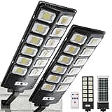 2 Pack Solar Lights Outdoor, 10000LM 504 LEDs Solar Street Lights Outdoor Waterproof, Dusk to Dawn Street Lights Solar Powered with Motion Sensor and Remote Control for Yard, Fence, Garden, Patio
