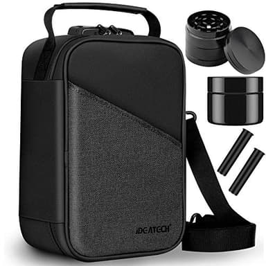 IDEATECH Smell Proof Bag, Stash Box with Lock, Smell Proof Containers, Odorless Travel Storage Bag, Home Organizer Case Lock Box with Accessories, Gift for Women/Men (Black)