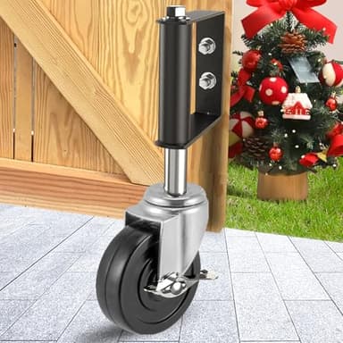 LIBEROLL Heavy Duty Gate Caster, Spring Loaded Gate Wheel, Swivel Caster Wheels for Wooden Gate and Fence 250LBS Load Capacity 4 Inches Rubber Wheel (Black, 1)