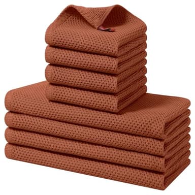 Homaxy 100% Cotton Kitchen Towels and Dishcloths Set, 12 x 12 Inches and 13 x 28 Inches, Set of 8 Bulk Kitchen Towels Set, Ultra Soft Absorbent Dish Cloths for Washing Dishes, Rust