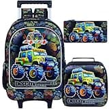 gxtvo Rolling Backpack for Boys, Roller Wheeled Bookbag - Wheeled Elementary School Bag - 3PCS Car