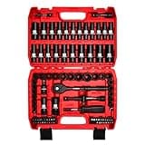 LLNDEI 3/8”Drive Impact Socket Set,Standard SAE(5/16 to 3/4-Inch) Metric Size(8-22mm), 95 Piece, CR-V Steel Deep&Shallow Kit, Adapters, Ratchet Handle, Screwdriver Bit Set, Spark Plug Socket, 6 Point