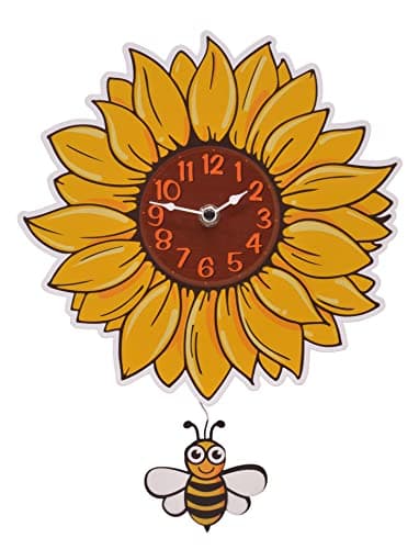 Mark Feldstein & Associates Sunflower with Swinging Bee Pendulum Pal Wall Clock, 12 Inch