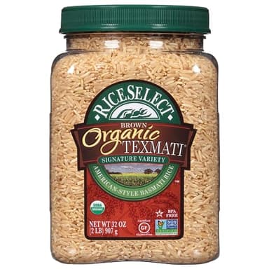 RiceSelect Organic Texmati Brown Basmati Rice, Premium Non-GMO Gluten-Free Long-Grain Brown Rice, 32-Ounce Jar