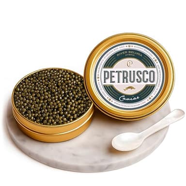 PETRUSCO River Beluga Hybrid Caviar | Delicious and Premium Black Caviar | Gourmet Seafood in a 50 g (1.7 oz) Metal Tin, Beluga Caviar Sourced From Sturgeon Fish, Fine Dining Staple