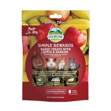 Oxbow Simple Rewards Apple Banana Treats, Timothy Hay Guinea Pig & Bunny Treats, Pet Snack, Made with Oxbow Guinea Pig Hay, Made in USA, Timothy for Rabbit, 3 oz Bag
