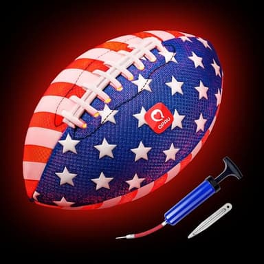 QPAU 9" Glow in The Dark Football (Size 3, 1 Pack), Light Up Youth Football with Pump & Batteries, Outdoor Toys & Games for Boys Girls, Birthday Gifts for Kids and Teens