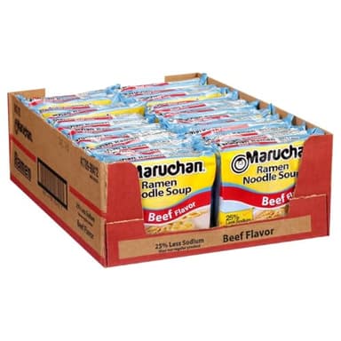 Maruchan Ramen Less Sodium Beef, Instant Ramen Noodles, Ready to Eat Meals, 3 Oz, 24 Count