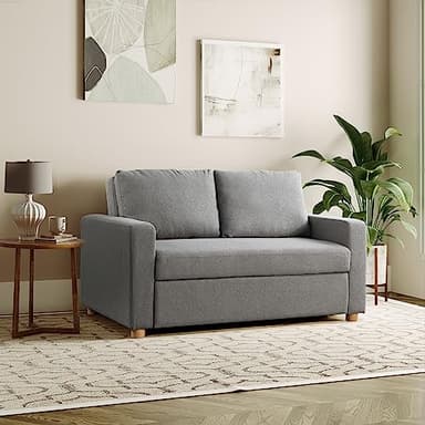 Serta Tulsa 66.1" Convertible Sleeper Loveseat, Full Size, Dreamcoil Comfort, FingerGuard Pinch Point Protection, Boucle Fabric, Grey