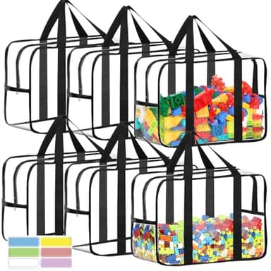 6 Packs XXL Toy Storage Bags 16.5×11.8×6.8In with Labels, Large Capacity Reusable Clear PVC Board Game Storage, Travel Waterproof Organizer Bags with Zipper