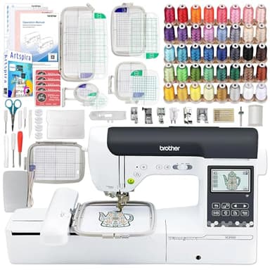 Brother SE2000 5" x 7" Combo Embroidery & Sewing Machine with 5pc Embroidery Hoop Set, Embroidery Threads & Accessories Kit
