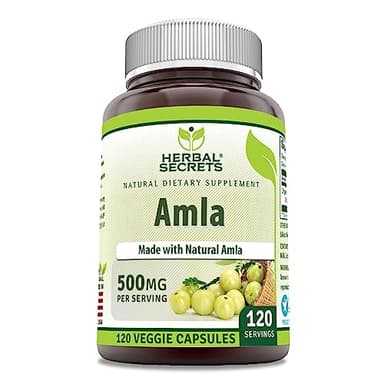 Herbal Secrets Amla Supplement | 500 Mg Per Serving | 120 Veggie Capsules | Made with Natural Amla | Supplement | Non-GMO | Gluten Free | Made in USA