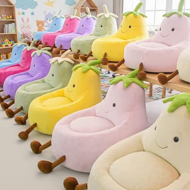 DUMOS Kids Bean Bag Chair, Stuffed Toddler Couch with Faux Rabbit Fur Cover for Teens & Kids, Comfy Lazy Sofa Chair for Reader, Living Room, Bedroom, Aged 4-12 Years, 31 Inch, Green