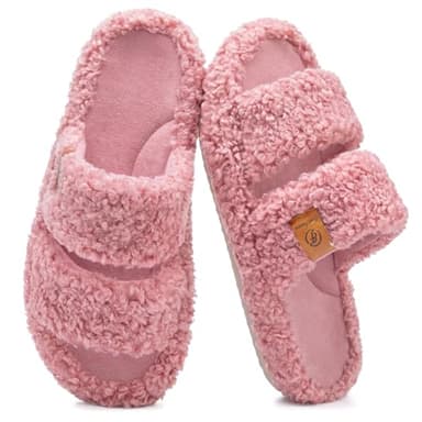 EverFoams Womens Fuzzy Open-toe Slippers Soft Comfy Memory Foam Indoor House Shoes Dusty Rose,9-10 US