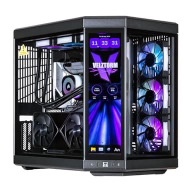 Velztorm LCD Black Praetix Custom Built Y70 Touch Gaming Desktop PC (GeForce RTX 5080 16GB (>4090), Liquid Cooled Intel i9-14900K, 32GB DDR5, 2TB PCIe SSD, 1000W PSU, WiFi 6E, Win11Pro)