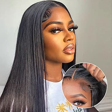 FACMOOD 6x4 HD Lace Wear and Go Glueless Wig Human Hair Pre-Plucked, Pre-Cut Lace Glueless Wigs, No Glue Lace Front Closure Wig Straight, 200% Density, 24 inch
