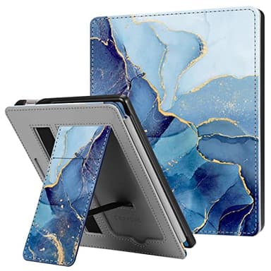 CaseBot Stand Case for Kindle Oasis (10th/9th Generation, 2019/2017 Release) - Premium PU Leather Sleeve Cover with Card Slot and Hand Strap, Ocean Marble