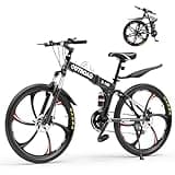 Betterland 26 Inch Folding Mountain Bike, 21 Speeds Full Suspension Foldable Bikes, Dual Disc Brake, High Carbon Steel Frame and Non-Slip Quick Release tire Bicycle for Adult (LH-Black)