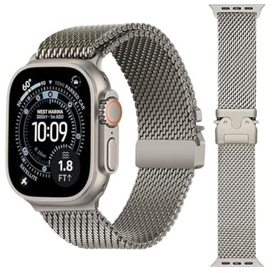 Dhwazz Titanium Milanese Loop Band for Apple Watch Ultra 3 2 1 49mm, Parachute-Buckle Strap for iWatch Series 11 10 9 8 7 6 5 4 46mm 45mm 44mm / SE 3 2 1 Men Women