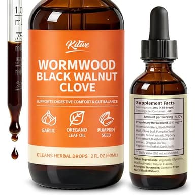 KITIVE Black Walnut Wormwood Parasite Cleanse: Wormwood Black Walnut Clove Parasite Cleanse for Humans with Garlic, Pumpkin Seed and Botanical Extracts - 2 FL OZ