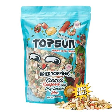 Ramen Toppings Seafood Mix 14oz, 11 Ingredients Blend with Added Superfood Goji, Dried Ramen Toppings for Ramen Noodles, Non-GMO Low Sodium and Richer Flavors