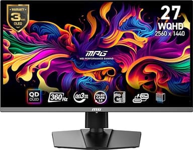 msi MPG 271QRX QD-OLED, 27 OLED Gaming Monitor, 2560 x 1440 (QHD), 0.03ms Response time, 360Hz, True Black HDR 400, HDMI, DP Port, USB Type C, Tilt, Height, Black