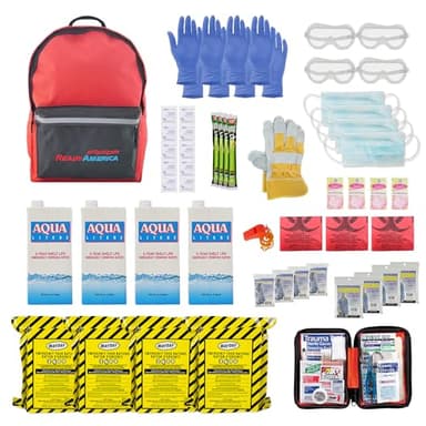 Ready America 70380 72 Hour Emergency Kit, 4-Person, 3-Day Backpack, Includes First Aid Kit, Survival Blanket, Emergency Food Portable Disaster Preparedness Go-Bag for Earthquake, Fire, Flood