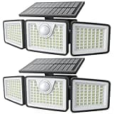 daphino Solar Lights Outdoor 2500LM Motion Sensor Outdoor Lights,3 Head 355° Wide Angle Street Area Lights, Waterproof Security Lights with 3 Modes(Non-Remote,2 Pcs)