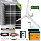 ECO-WORTHY 1000W 4KWH Solar Wind Power Kit: 400W Wind Turbine + 6pcs 100W Solar Panel + 2pcs 12V 100Ah Lithium Battery + 24V 3000W Inverter for Home/RV/Boat/Farm/Street Light and Off-Grid Appliances