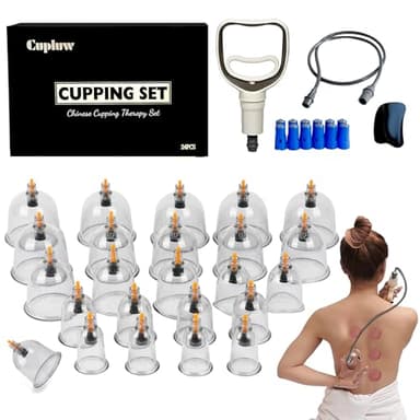 Cupluw Cupping Set, 24 Cups Cupping Kit for Massage Therapy, Chinese Cupping Therapy Set with Magnetics, Professional Vacuum Cupping Set for Cellulite Reduction Muscle Pain Relief with Manual Pump