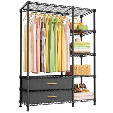 Ulif F3 Heavy Duty Clothes Rack（With Fabric Drawers）Freestanding Clothing Racks for Hanging Clothes，Adjustable Closet Organizer System，Portable Garment Rack 40" W x 15" D x 72" H，Max Load 700LBS，Black