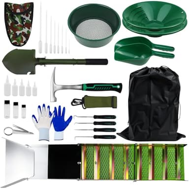 MACIFECI Gold Panning Kit with 50" Gold Sluice Box for Gold Mining, Gold Mining Tools Include Gold Pan, Gold Classifier, Gold Prospecting Equipment