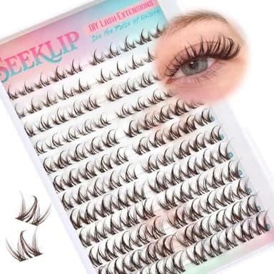 Bunny Lash Clusters Brown Manga Lash Clusters Spiky Doll Individual Lashes 120Pcs D Curl 8-16MM Dark Brown Doe Eyed Spider Cluster Eyelash Extensions with Clear Band for DIY at Home (Narcissus-Brown)