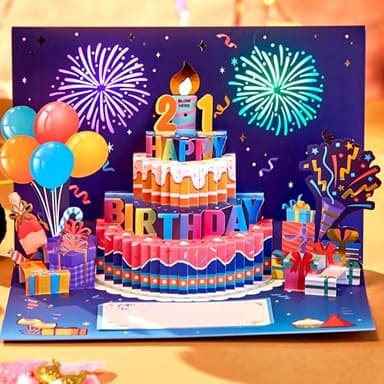 LoveEcho Blowable Musical Birthday Firework 3D Pop Up Musical Card With LED Happy Birthday Light And Music, 3D birthday Greeting Card For Wmomen, Wife, Mom, Grandma, Daughter, Sister, Girlfriend, Husband, Grandparent, Grandfather, Blowable Firework Birthday Card