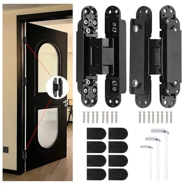 Zeyuansen 6" Hidden Hinges for Doors Invisible Hinge Concealed Hinges Zinc Alloy 180 Degree Swing Hinge 3 Way Adjustable Butt Silent Door Hinges 6 x 2.5 x 1 inch (Black Pack of 2)