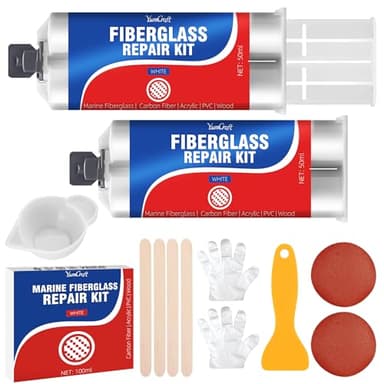 Marine Fiberglass Boat Repair Kit, 100ml Gel Coat Repair Kit for Boats, Fiberglass Repair Kit for Boats, Epoxy Resin Glue Filler Fix Scratch, Crack, Hole, Pit, Suitable for Porcelain Acrylic(White)
