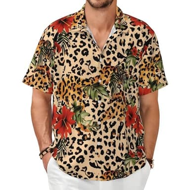 Cheetah Leopard Print Funny Men's Hawaiian Shirts Animal Print Short Sleeve Button-Down Shirt Mens Beach Clothes Top